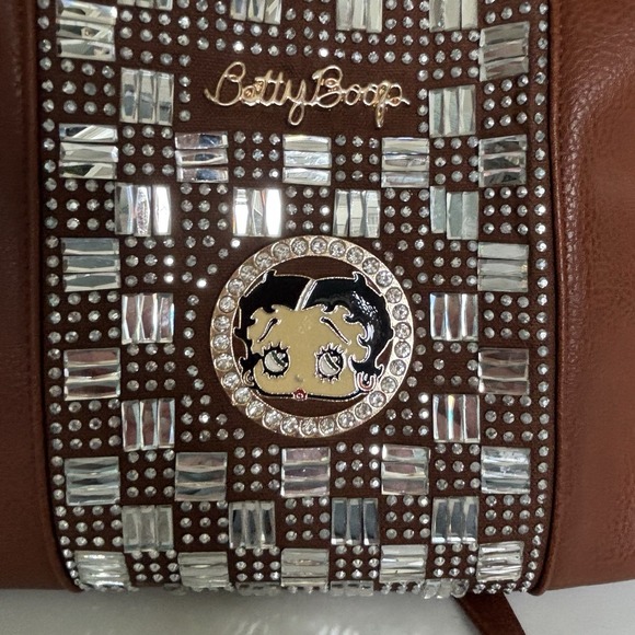 Betty Boop Rhinestone Bag Brown Double Top Handles Detachable Crossbody Strap - Picture 8 of 9